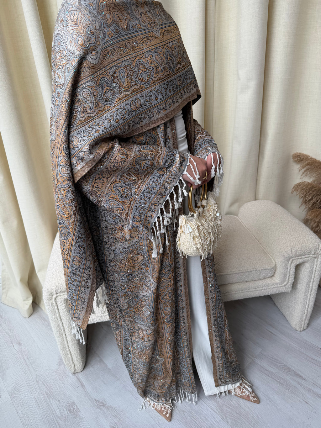 Pashmina - Gold and Blue - With Gem Stones