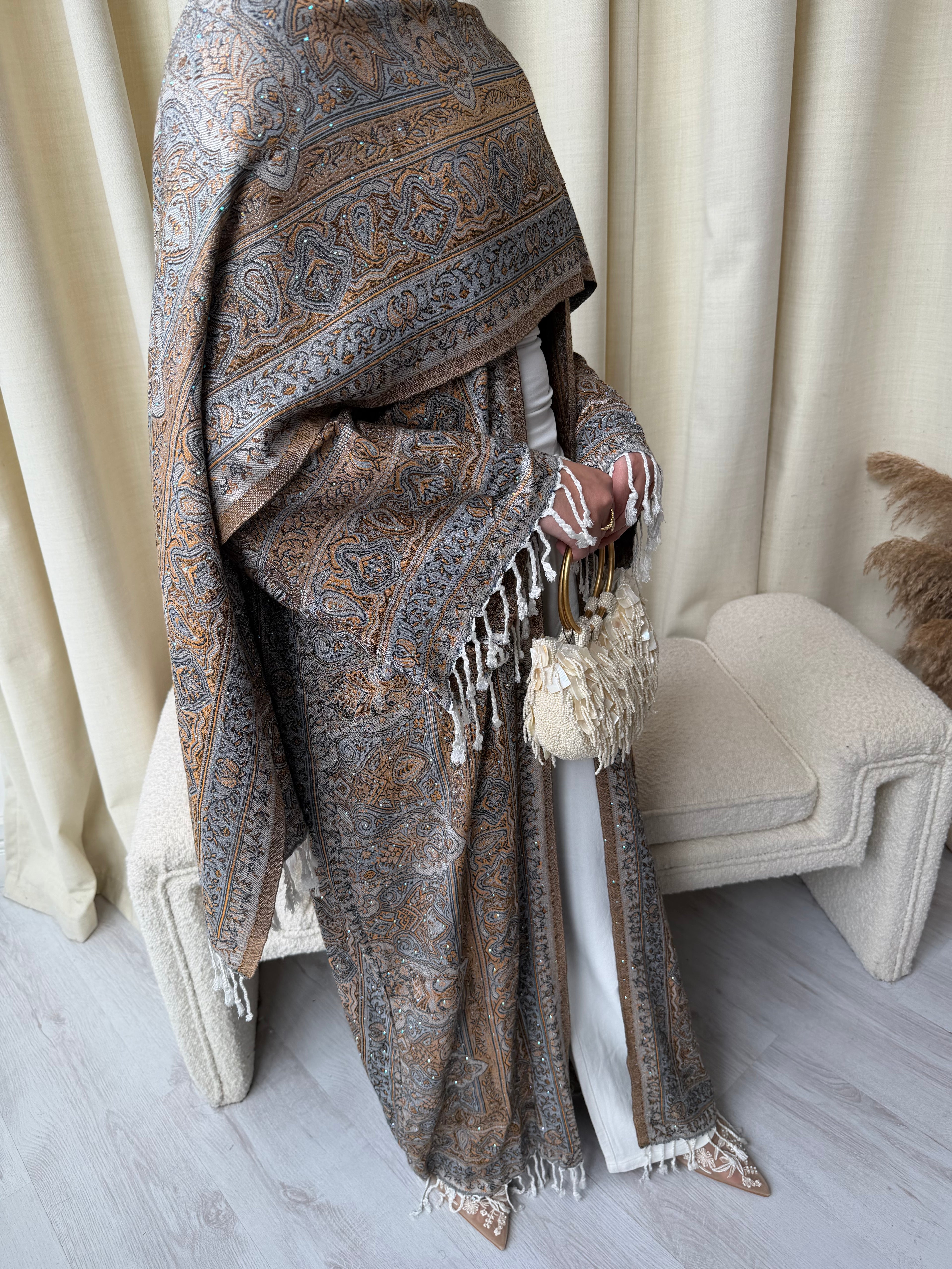 Pashmina - Gold and Blue - With Gem Stones