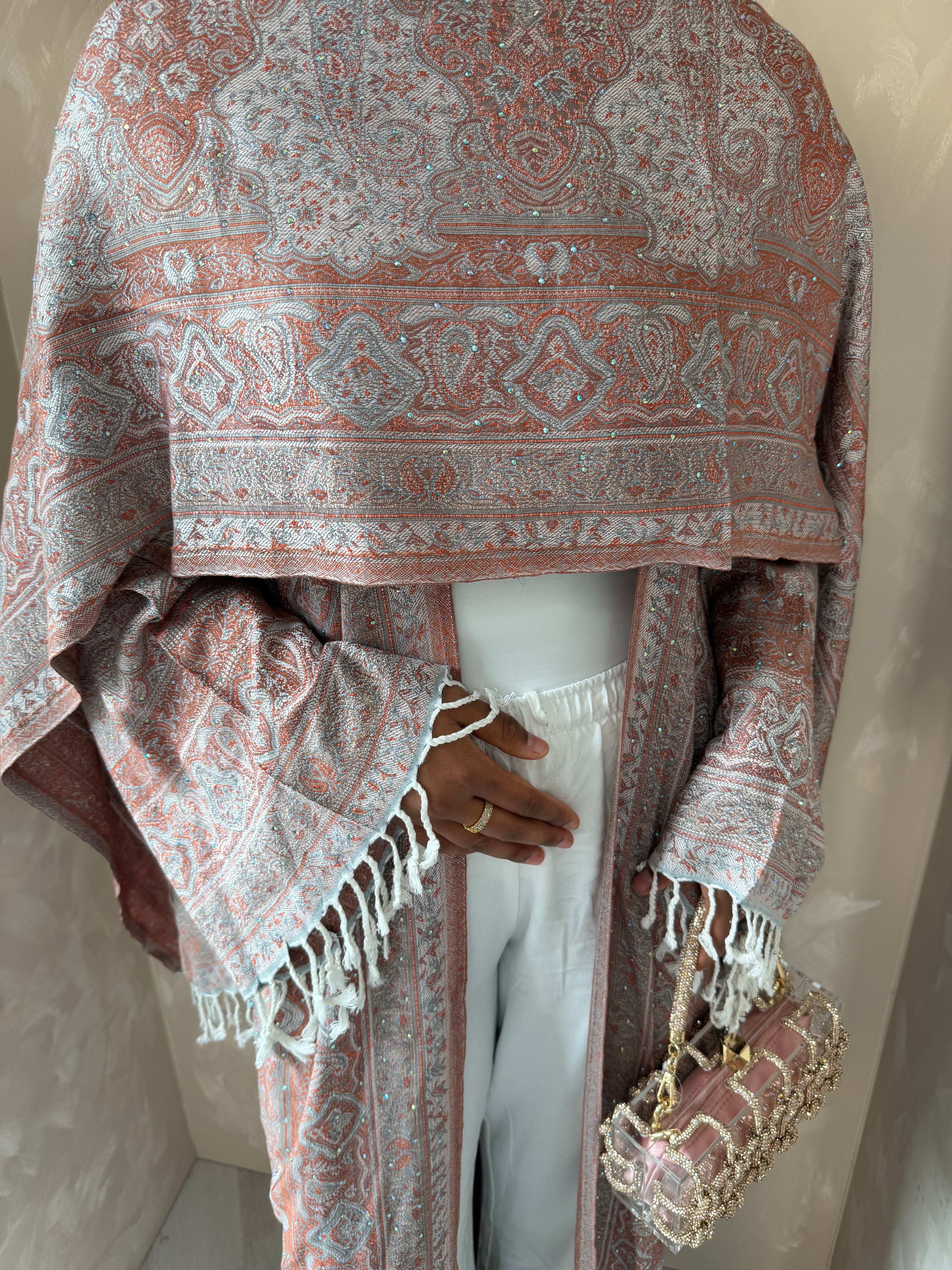 Pashmina - Terracotta - With Gem Stones