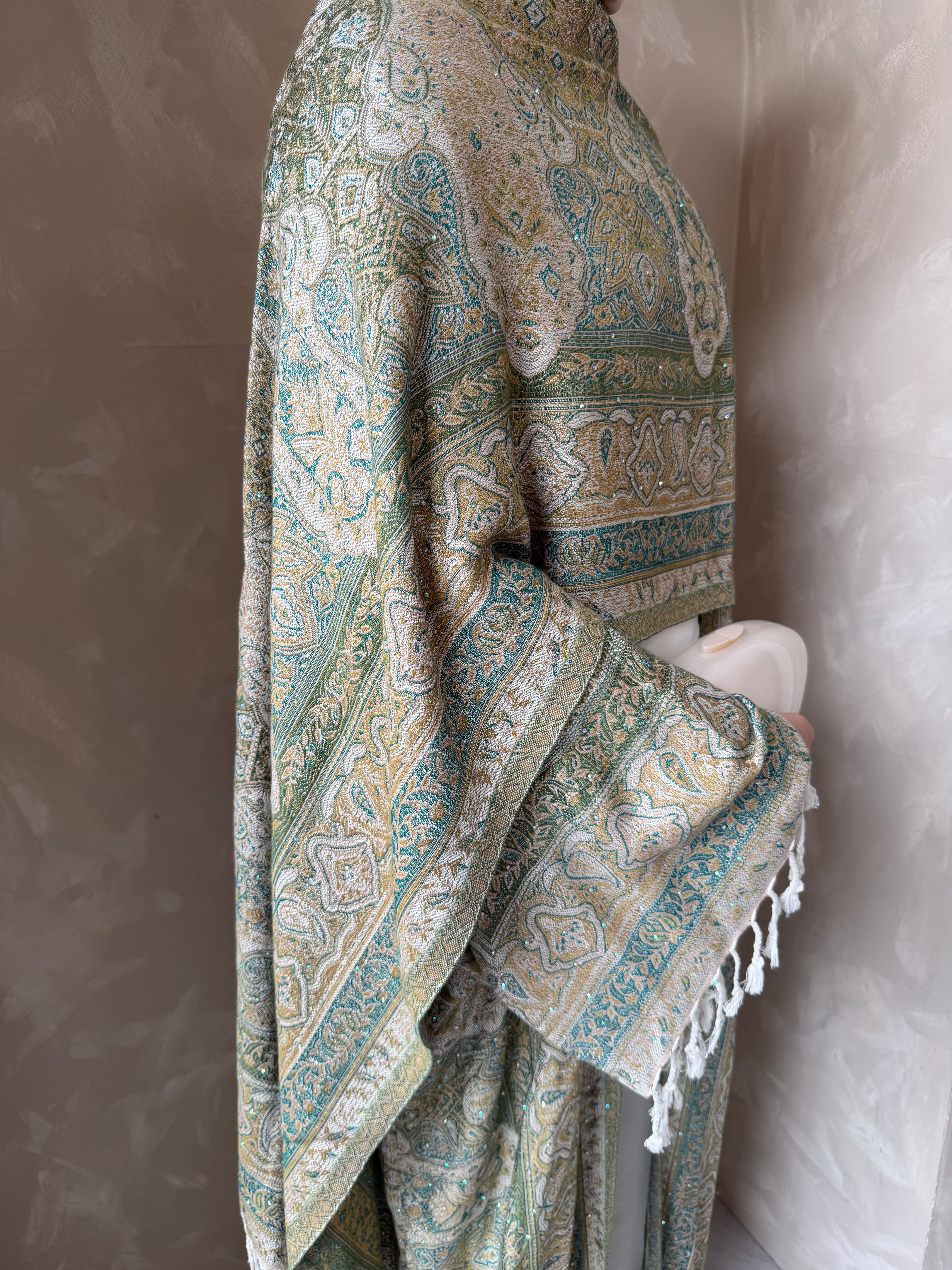 Pashmina - Green Hues - With Gem Stones