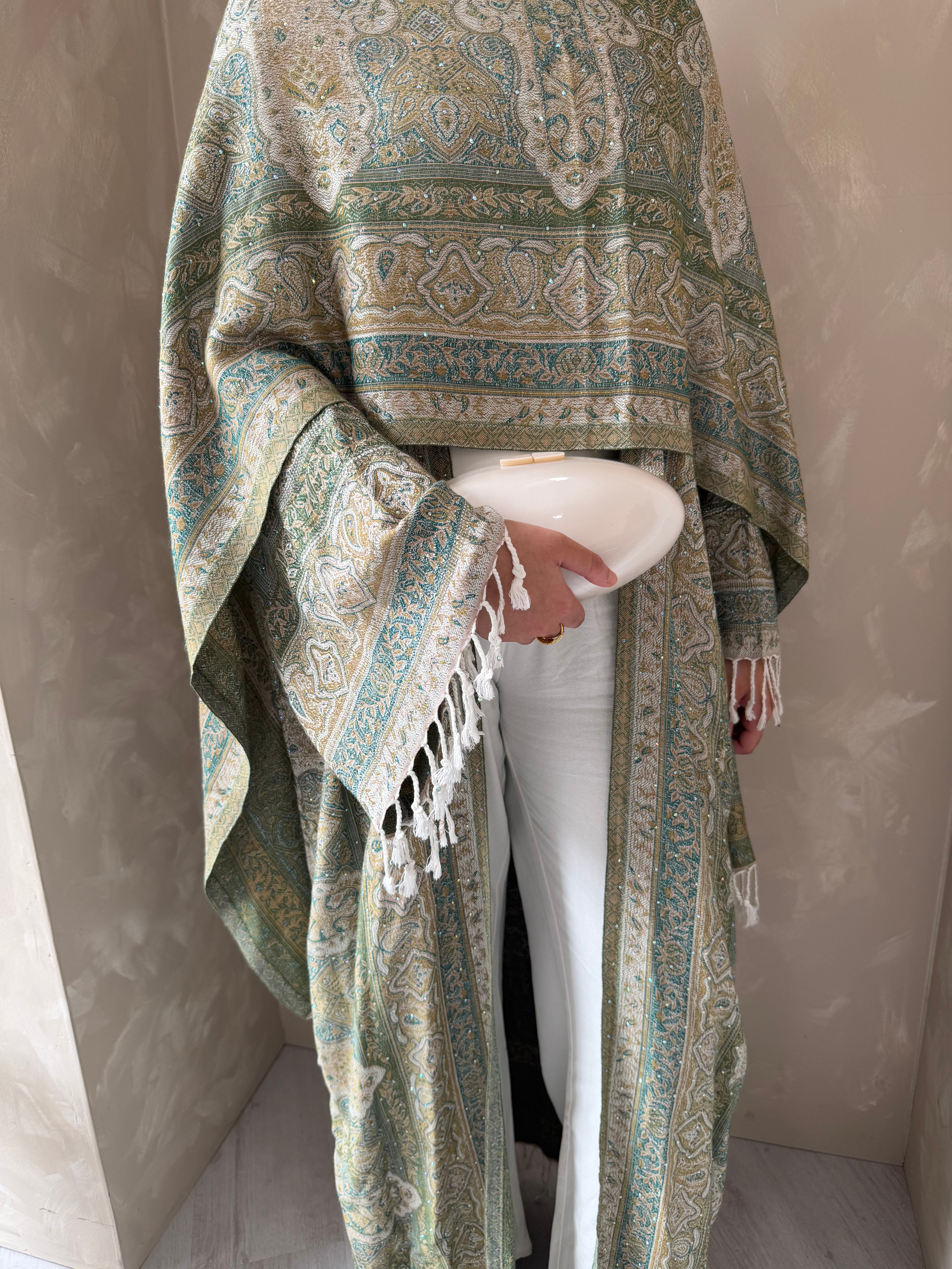 Pashmina - Green Hues - With Gem Stones