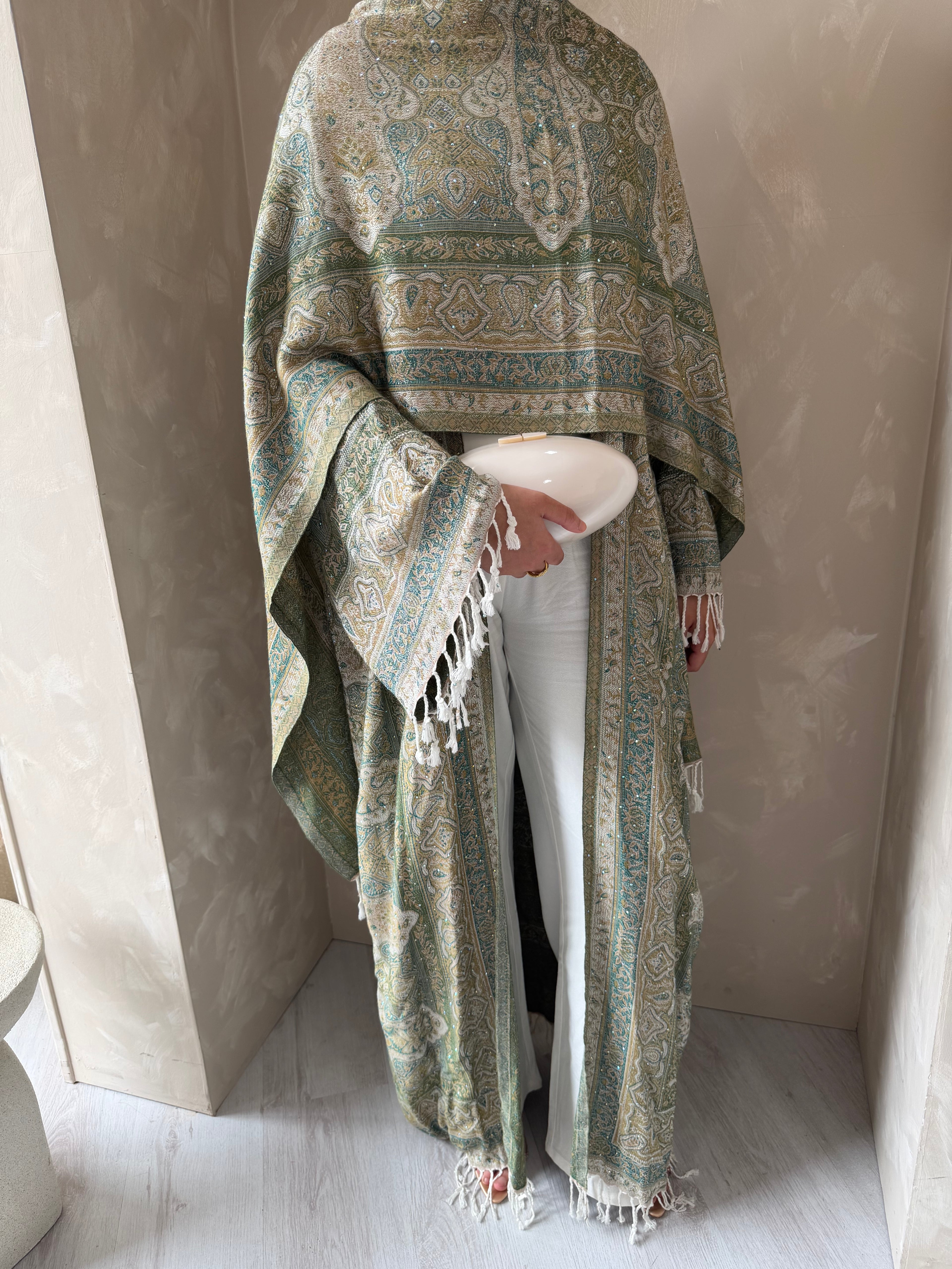 Pashmina - Green Hues - With Gem Stones