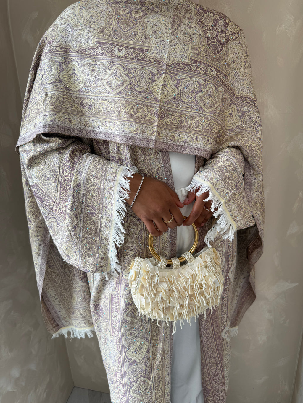 Pashmina - Cream and Mauve - With Gem Stones