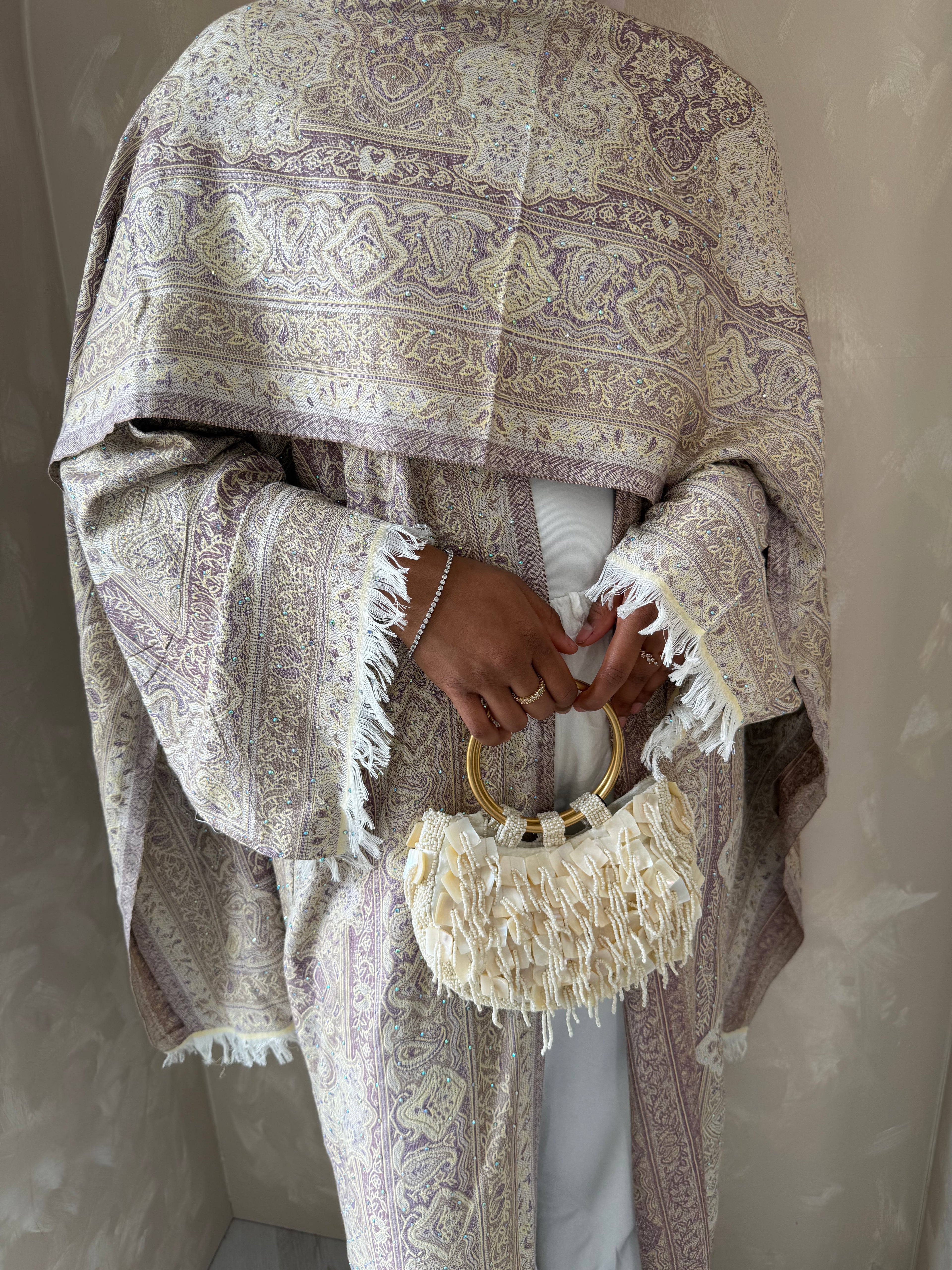 Pashmina - Cream and Mauve - With Gem Stones