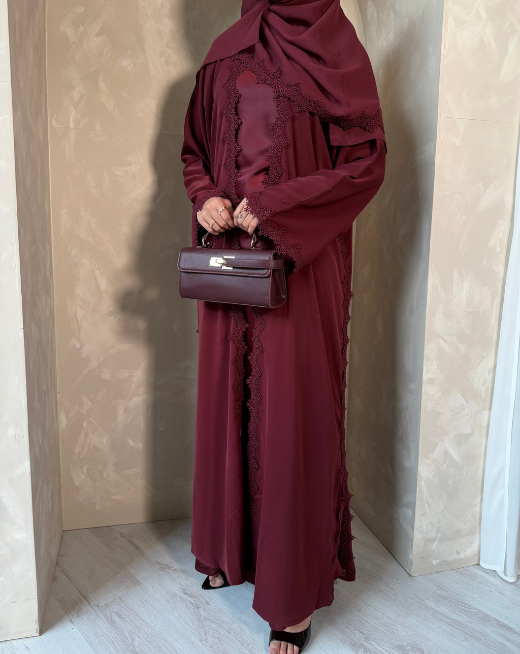 Lace Abaya - Maroon