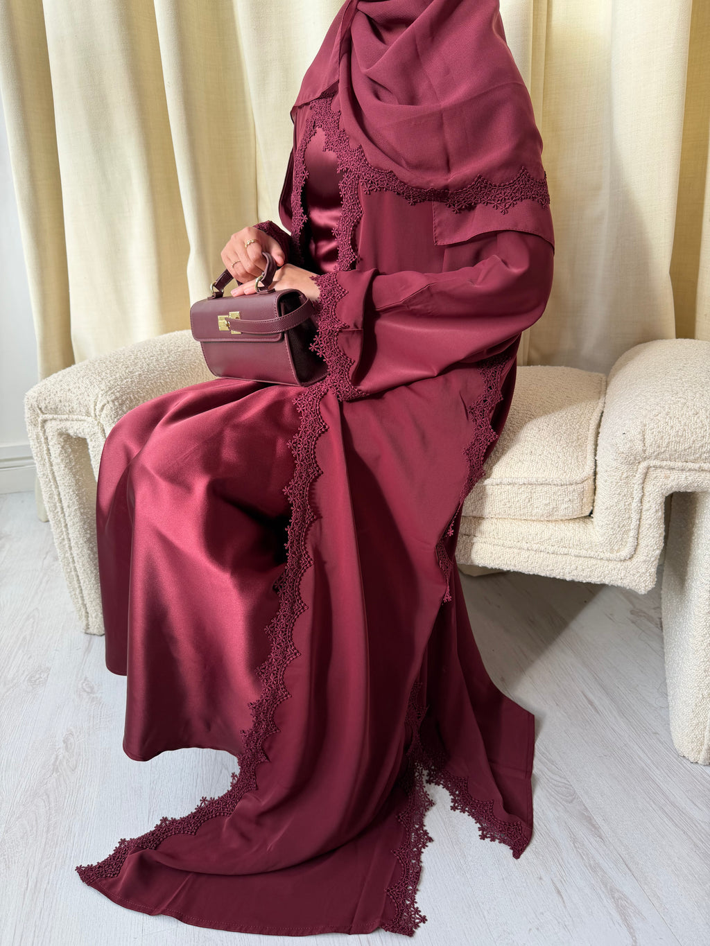 Lace Abaya - Maroon