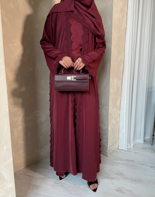 Lace Abaya - Maroon