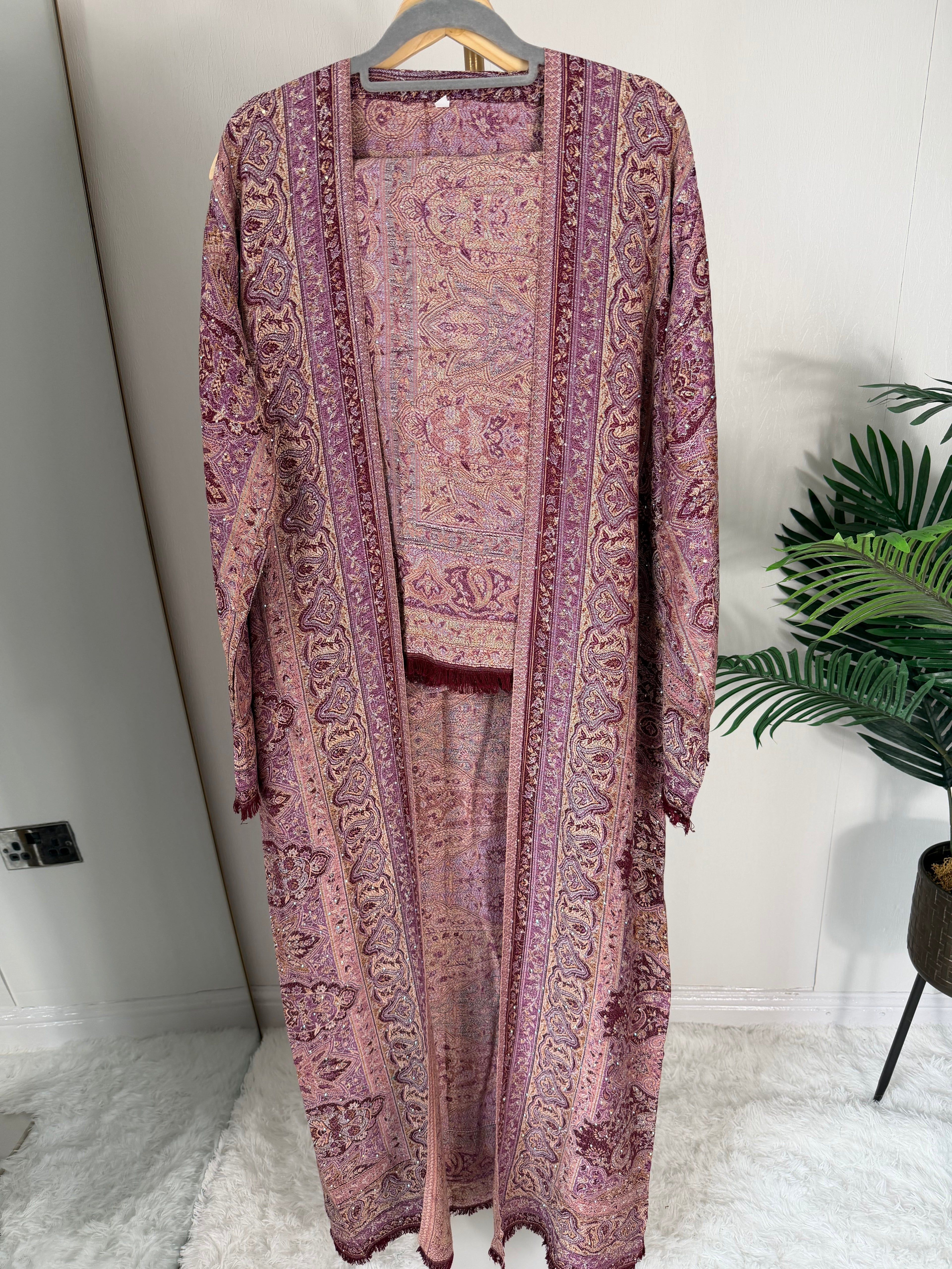 Pashmina - Maroon and Purple Hues - With Gem Stones