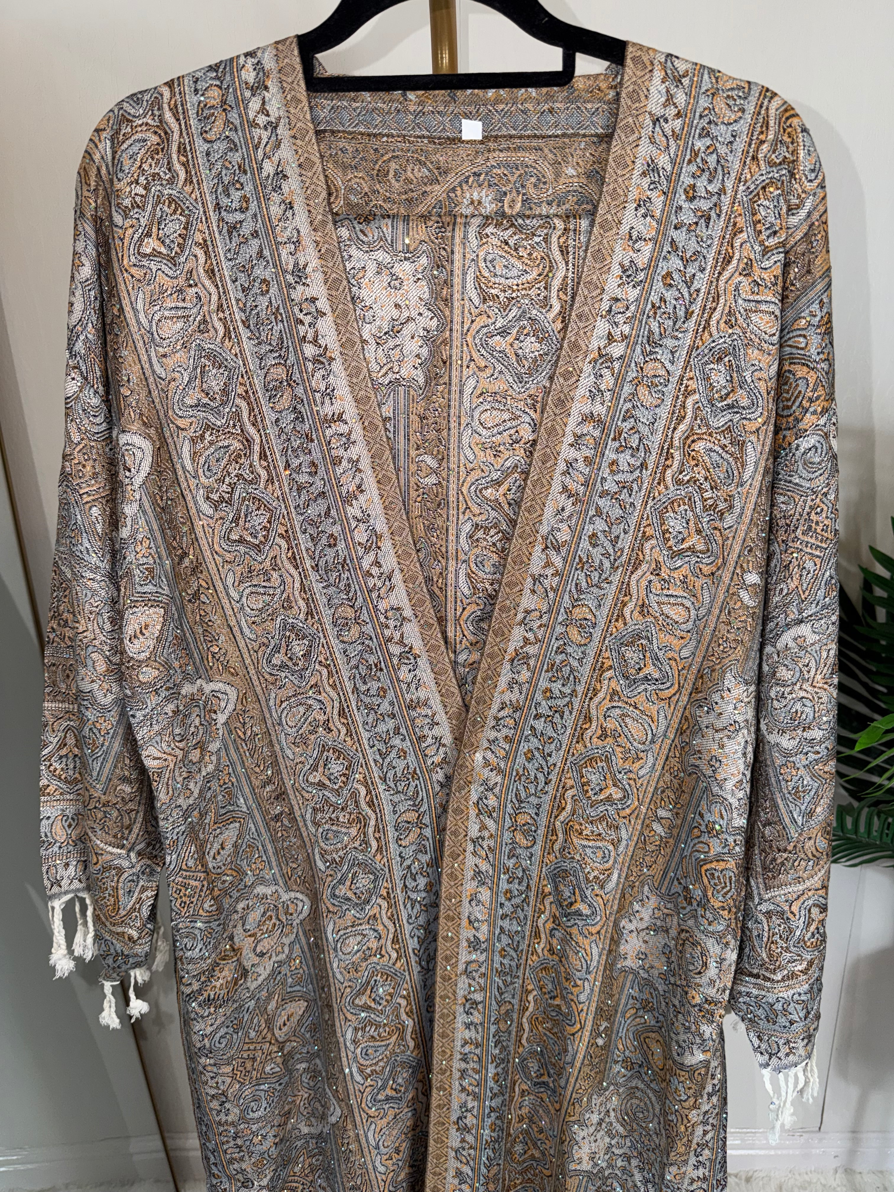 Pashmina - Gold and Blue - With Gem Stones