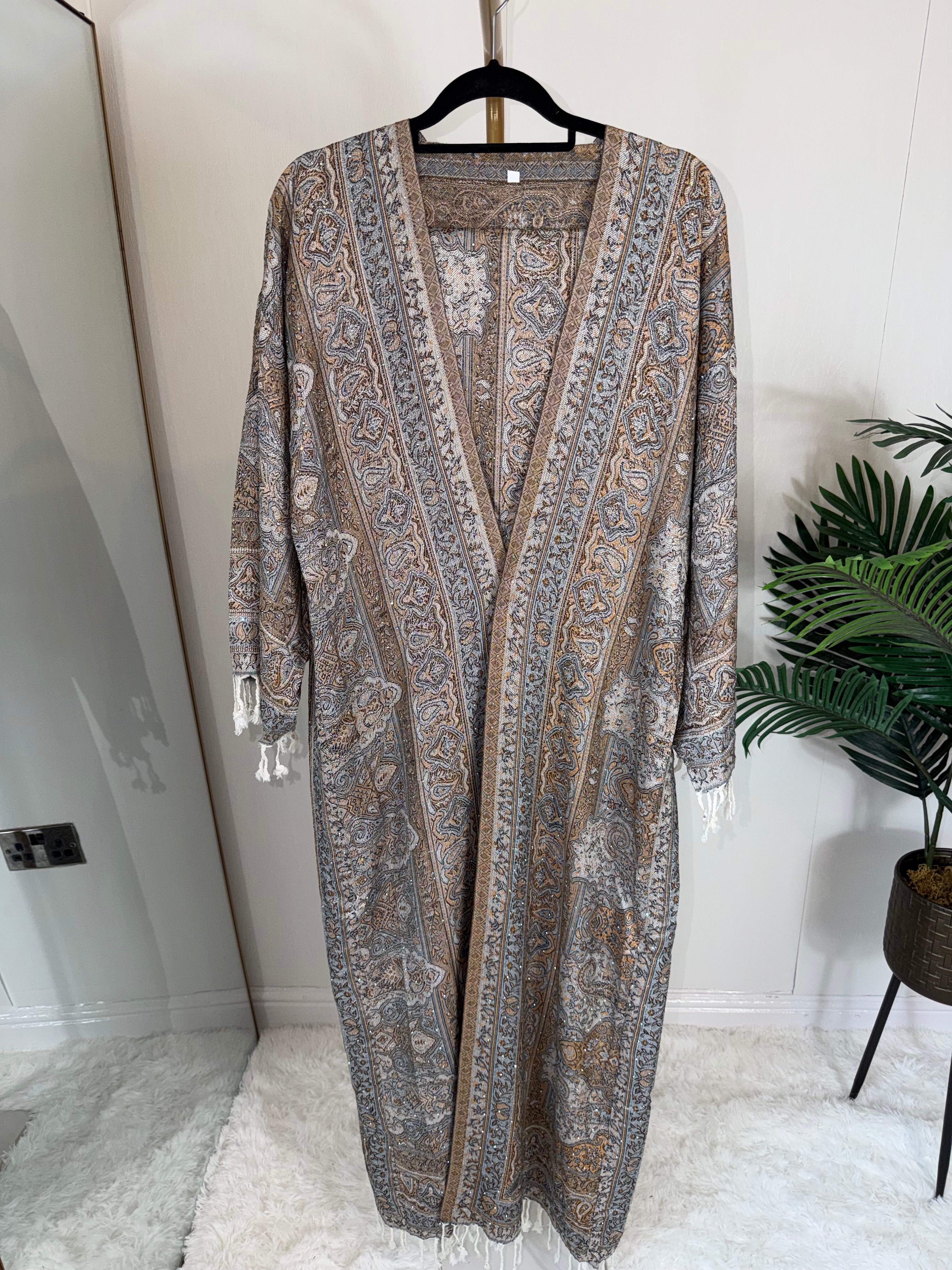 Pashmina - Gold and Blue - With Gem Stones