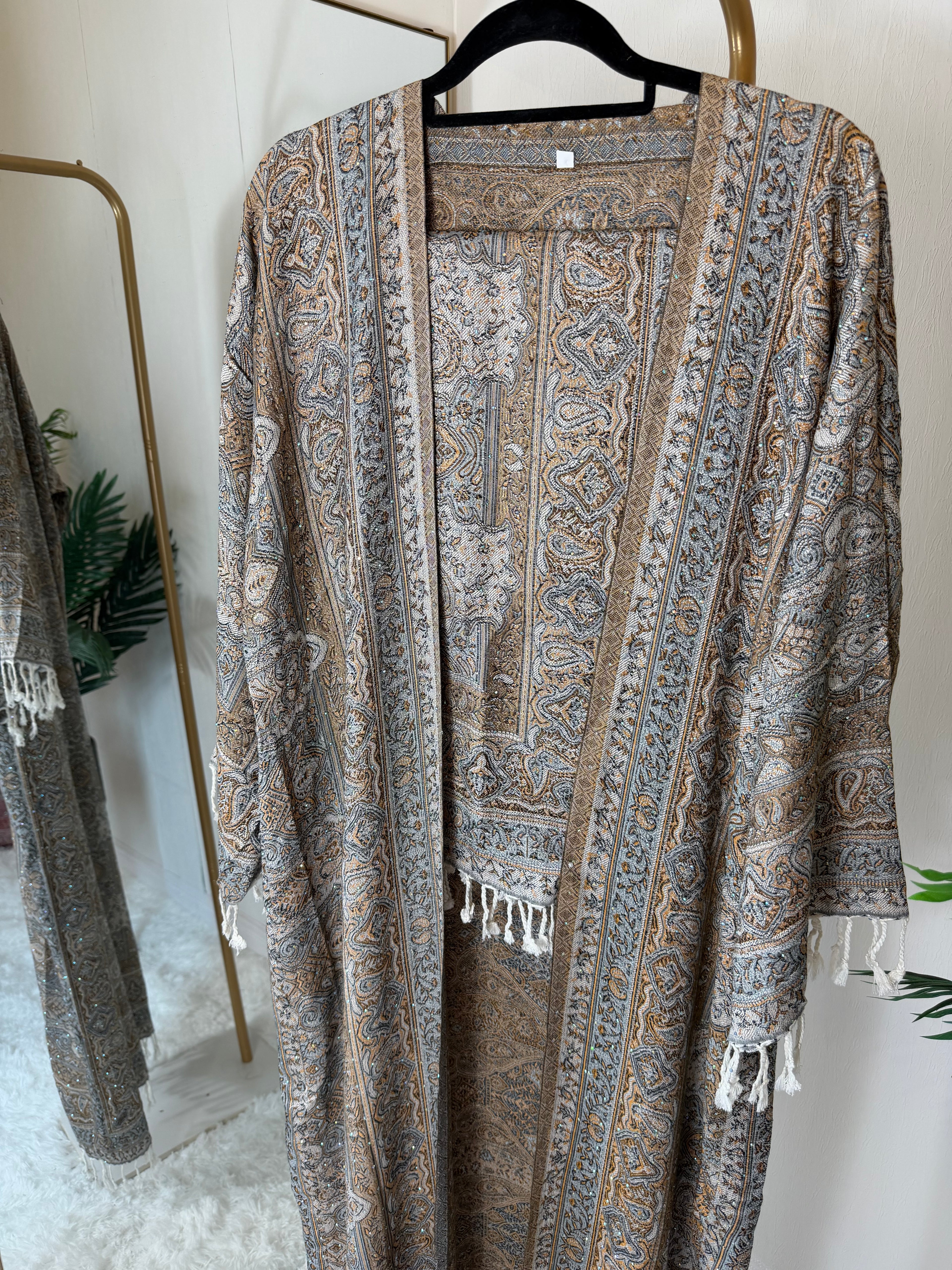 Pashmina - Gold and Blue - With Gem Stones