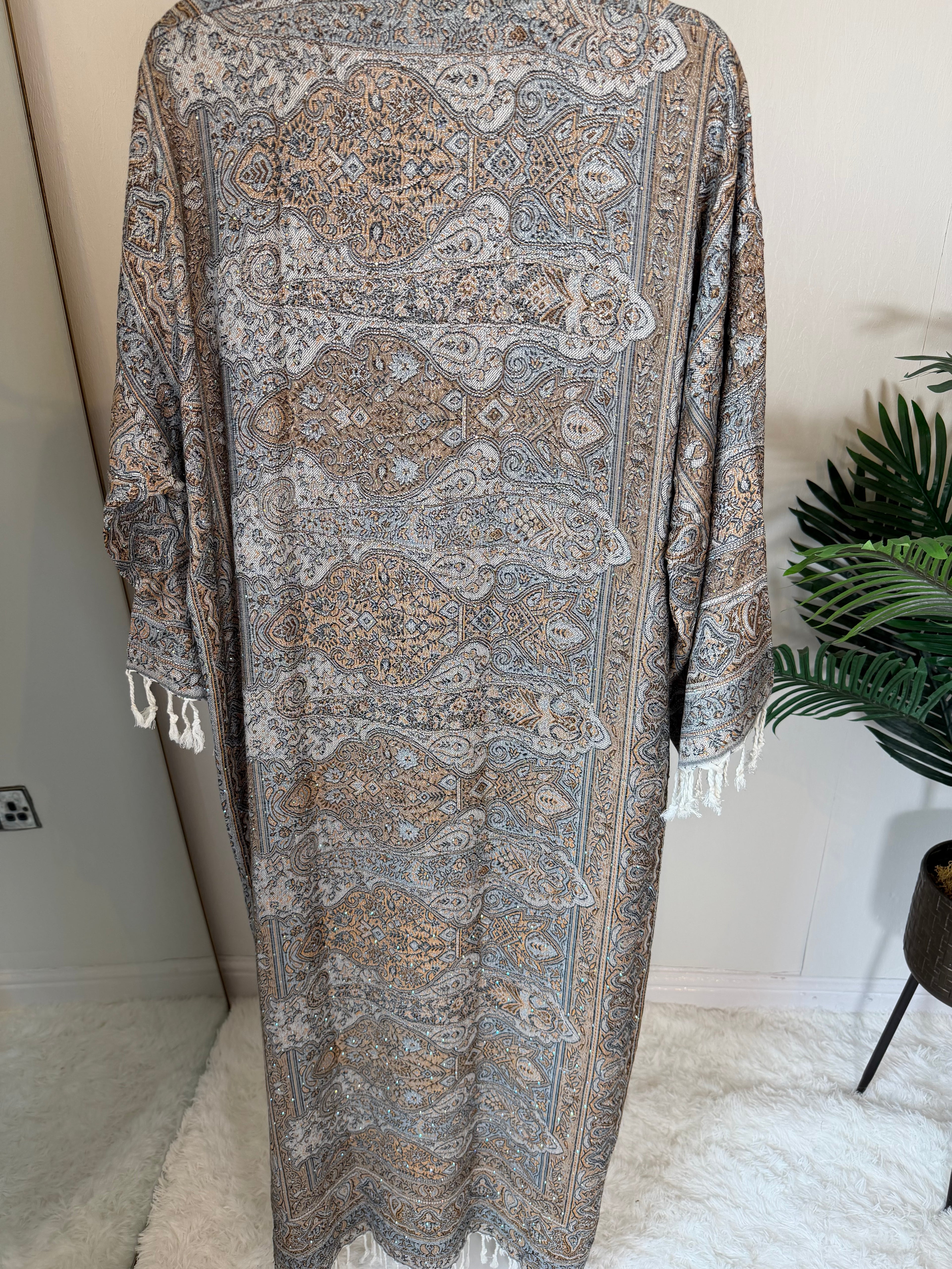 Pashmina - Gold and Blue - With Gem Stones