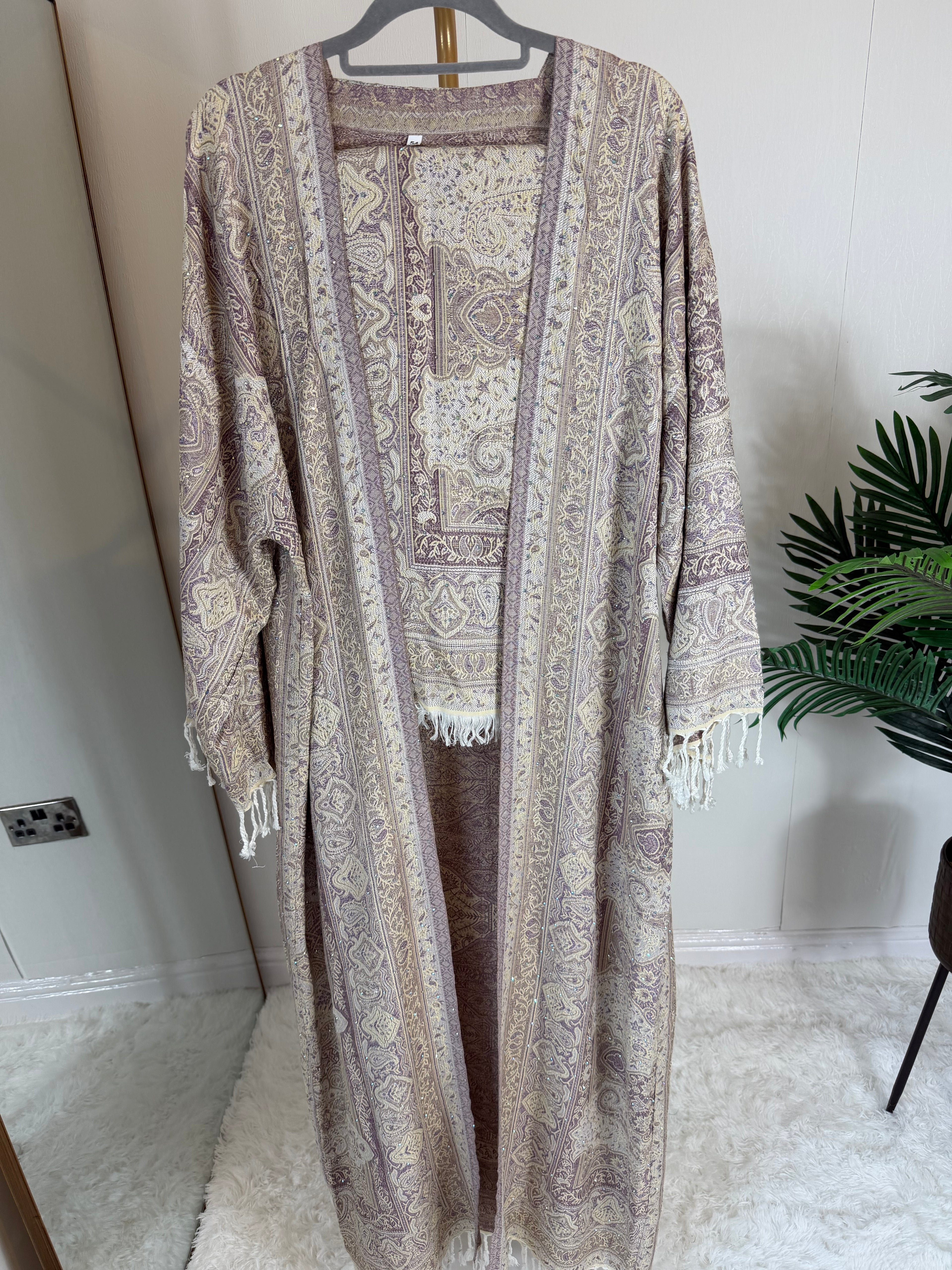 Pashmina - Cream and Mauve - With Gem Stones