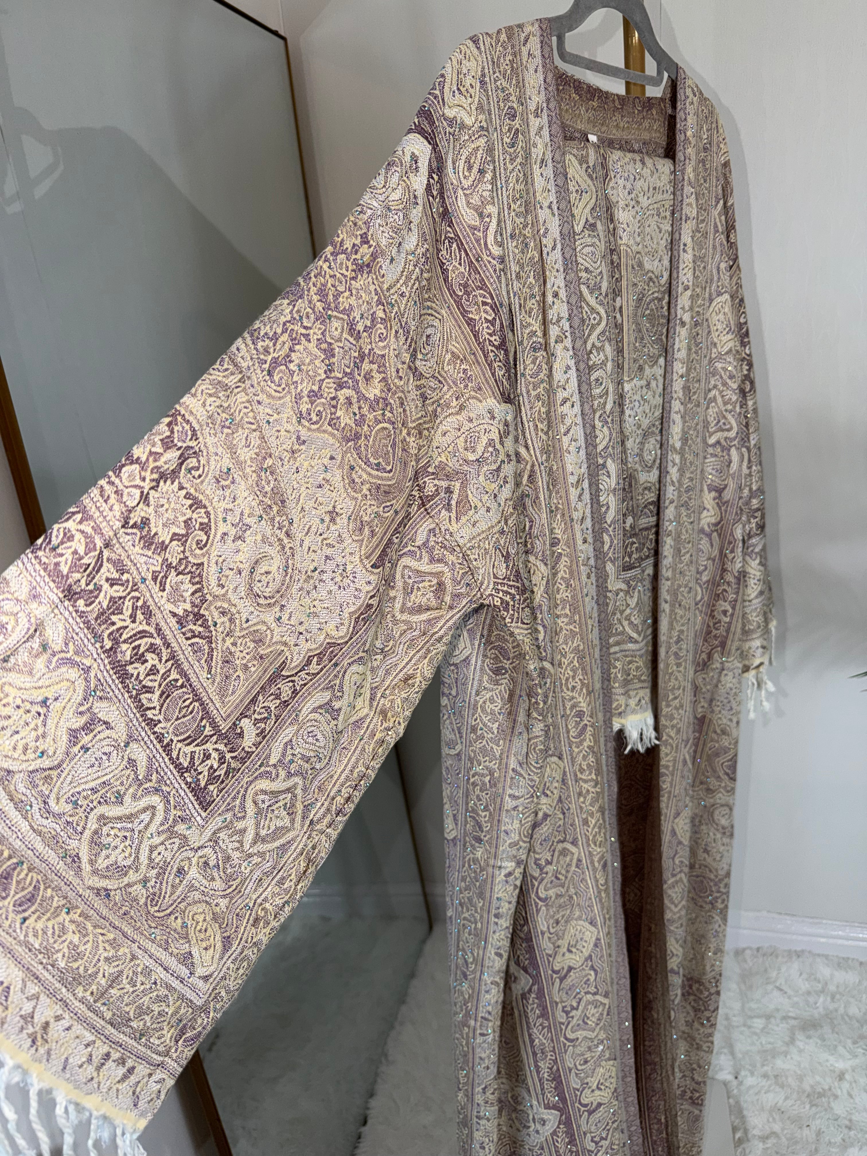 Pashmina - Cream and Mauve - With Gem Stones