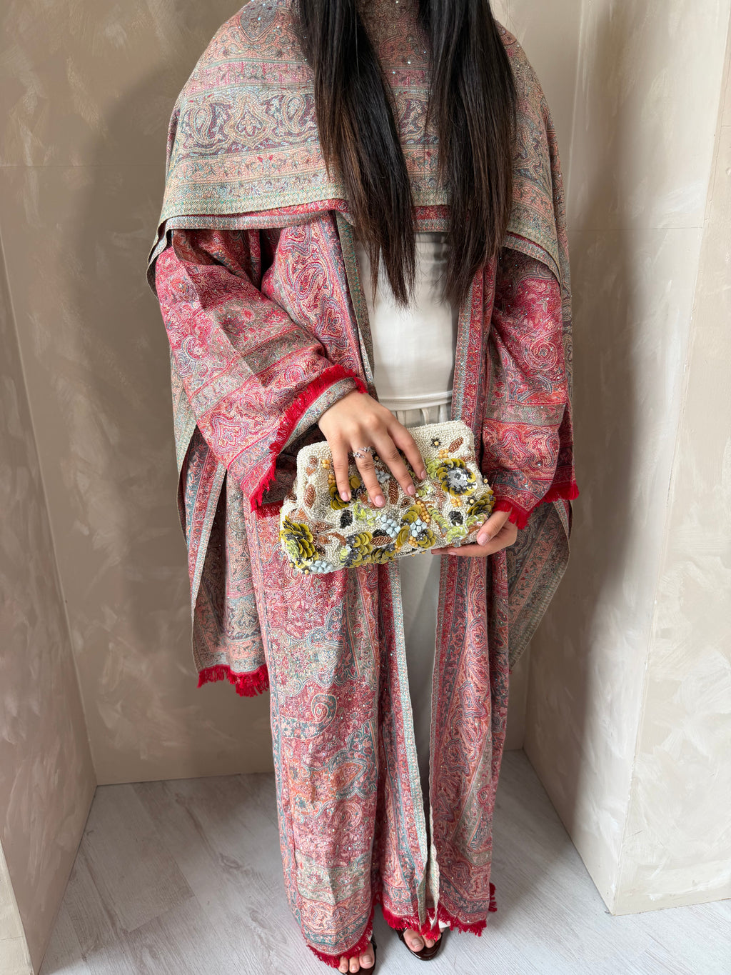 Pashmina - Red with Gem Stone