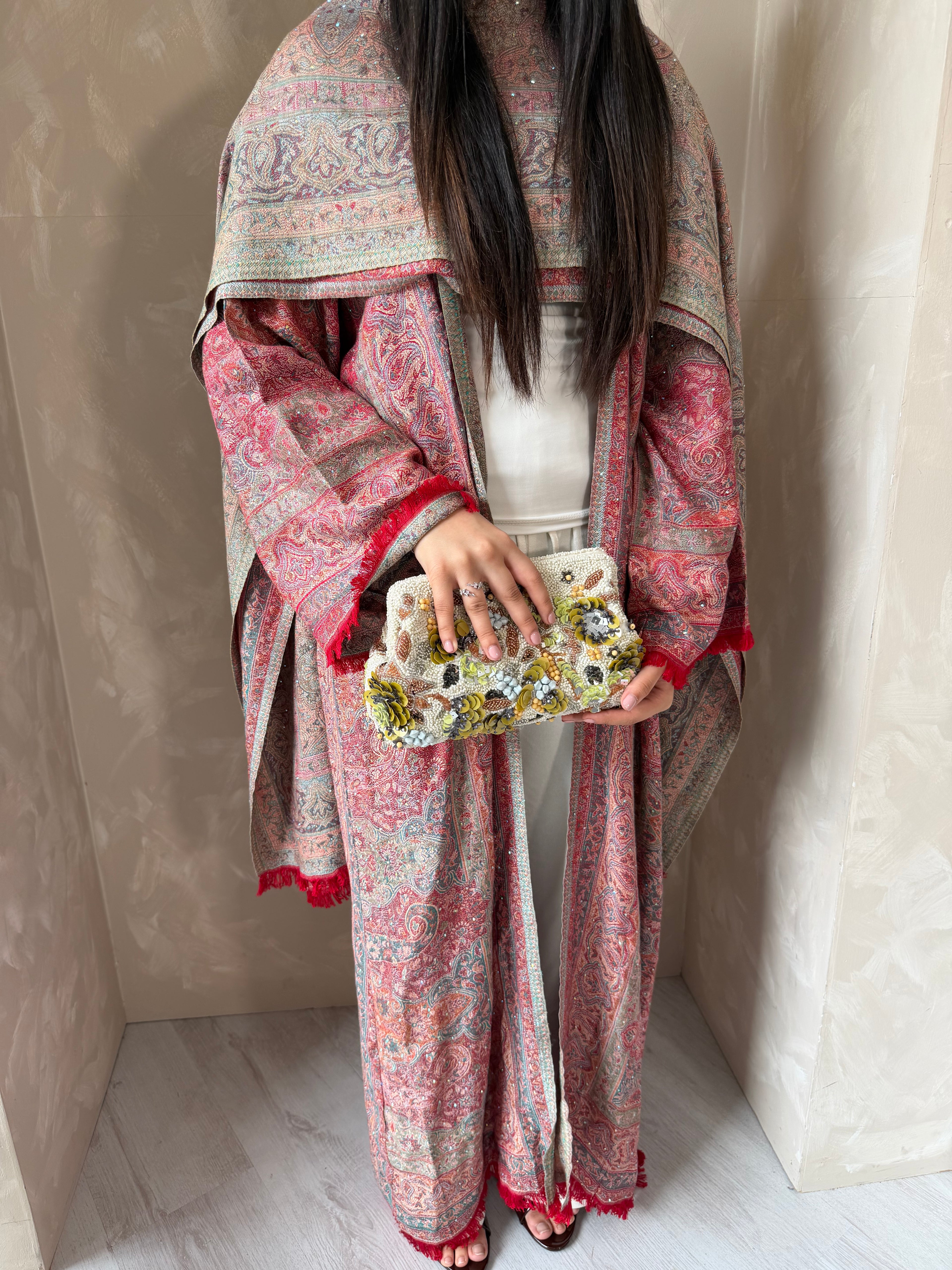 Pashmina - Red with Gem Stone