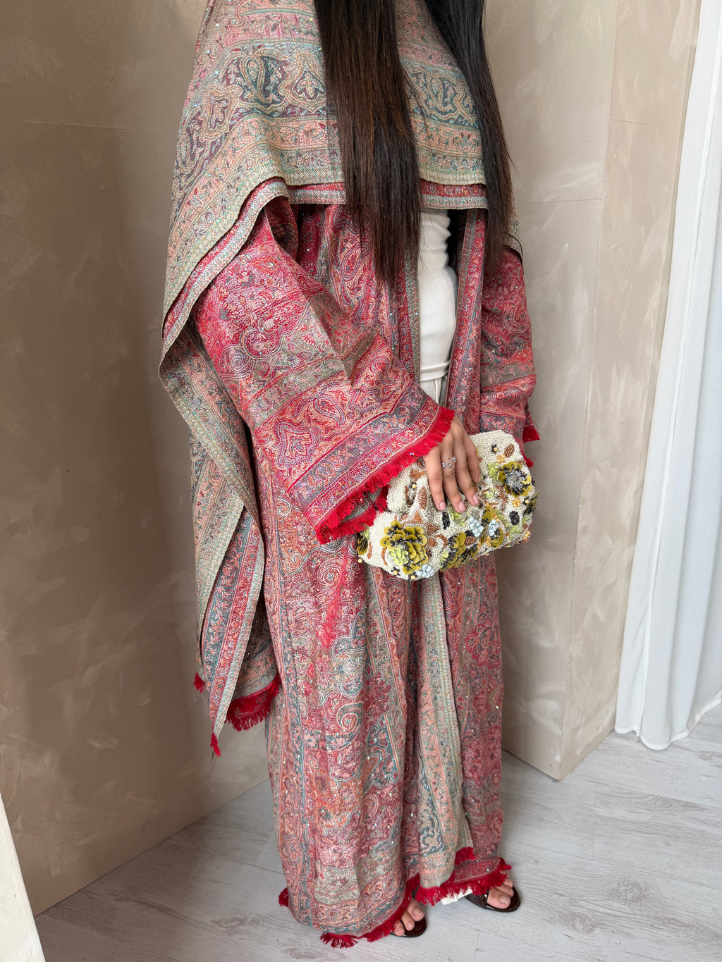 Pashmina - Red with Gem Stone