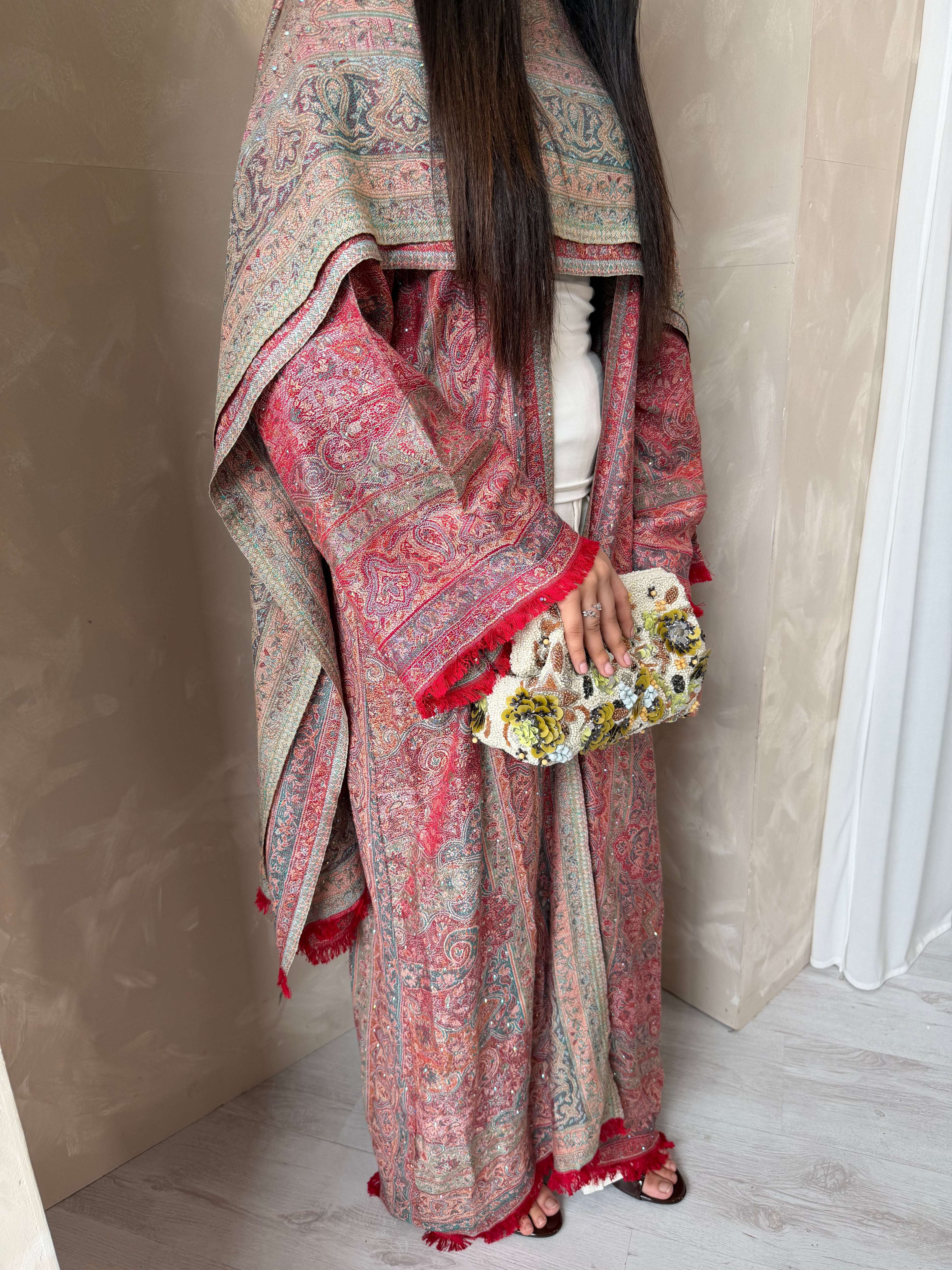 Pashmina - Red with Gem Stone