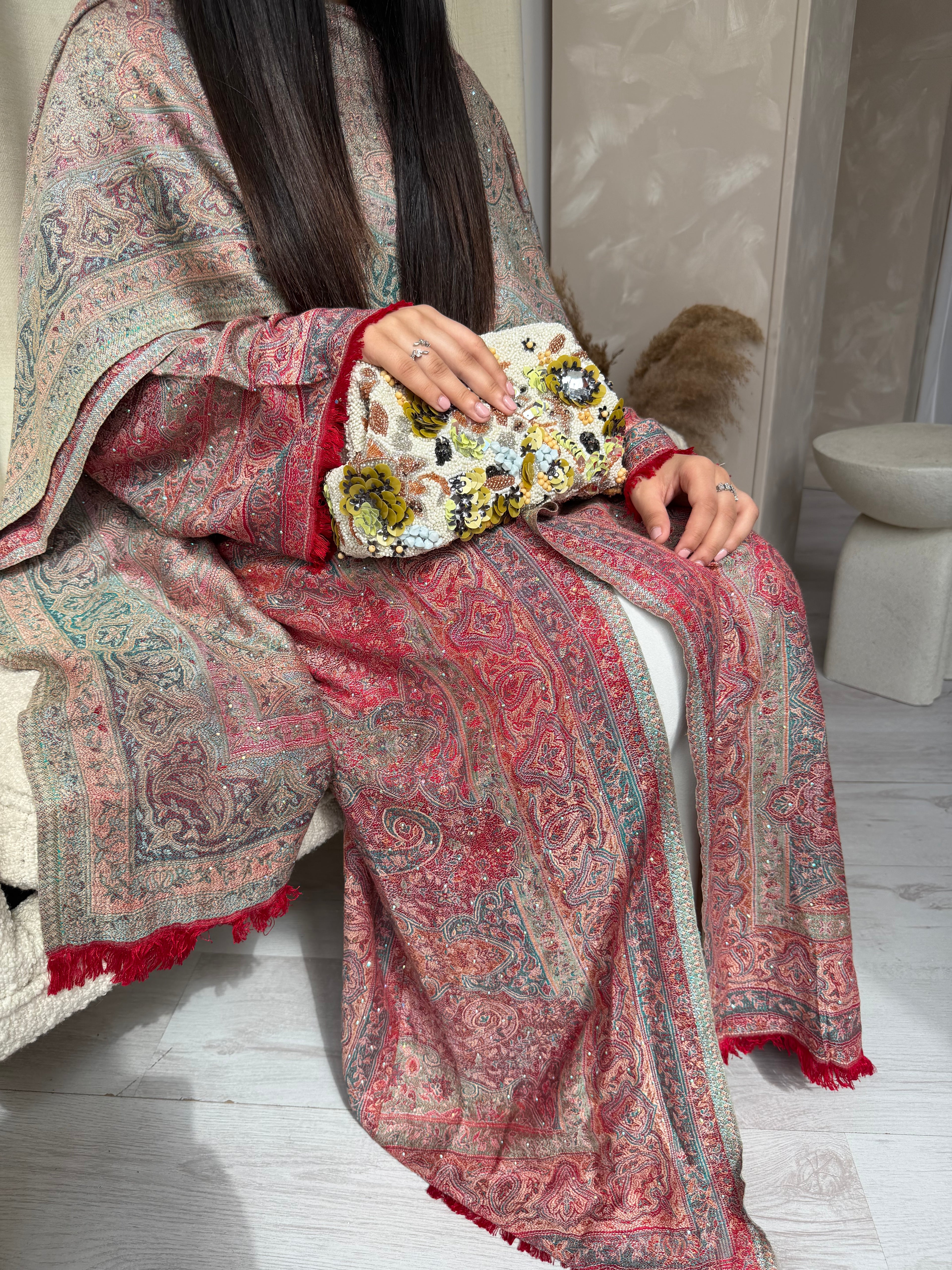 Pashmina - Red with Gem Stone