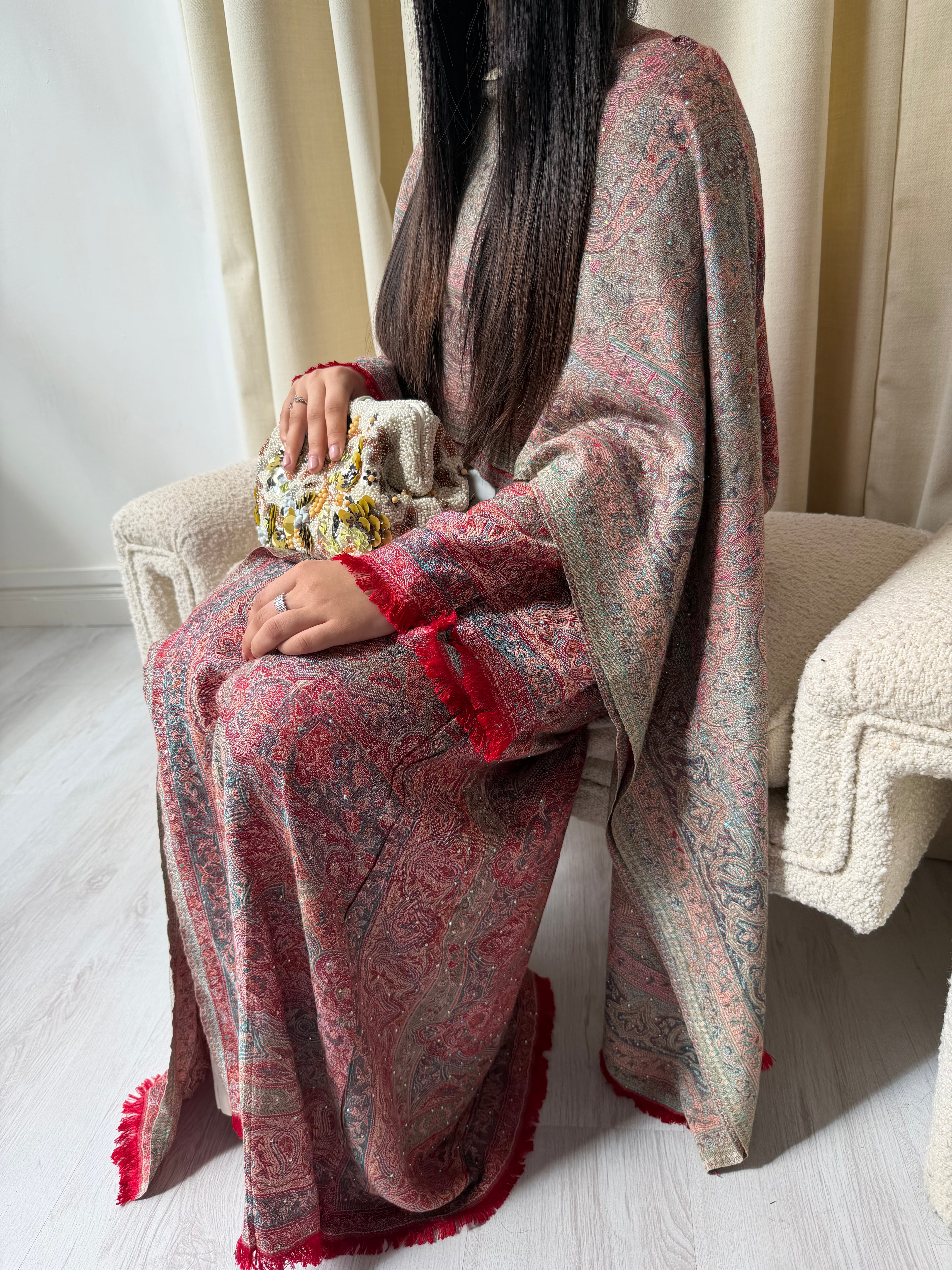 Pashmina - Red with Gem Stone