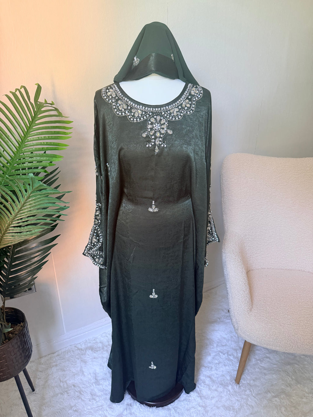 Ayah Kaftan Abaya - Forest Green